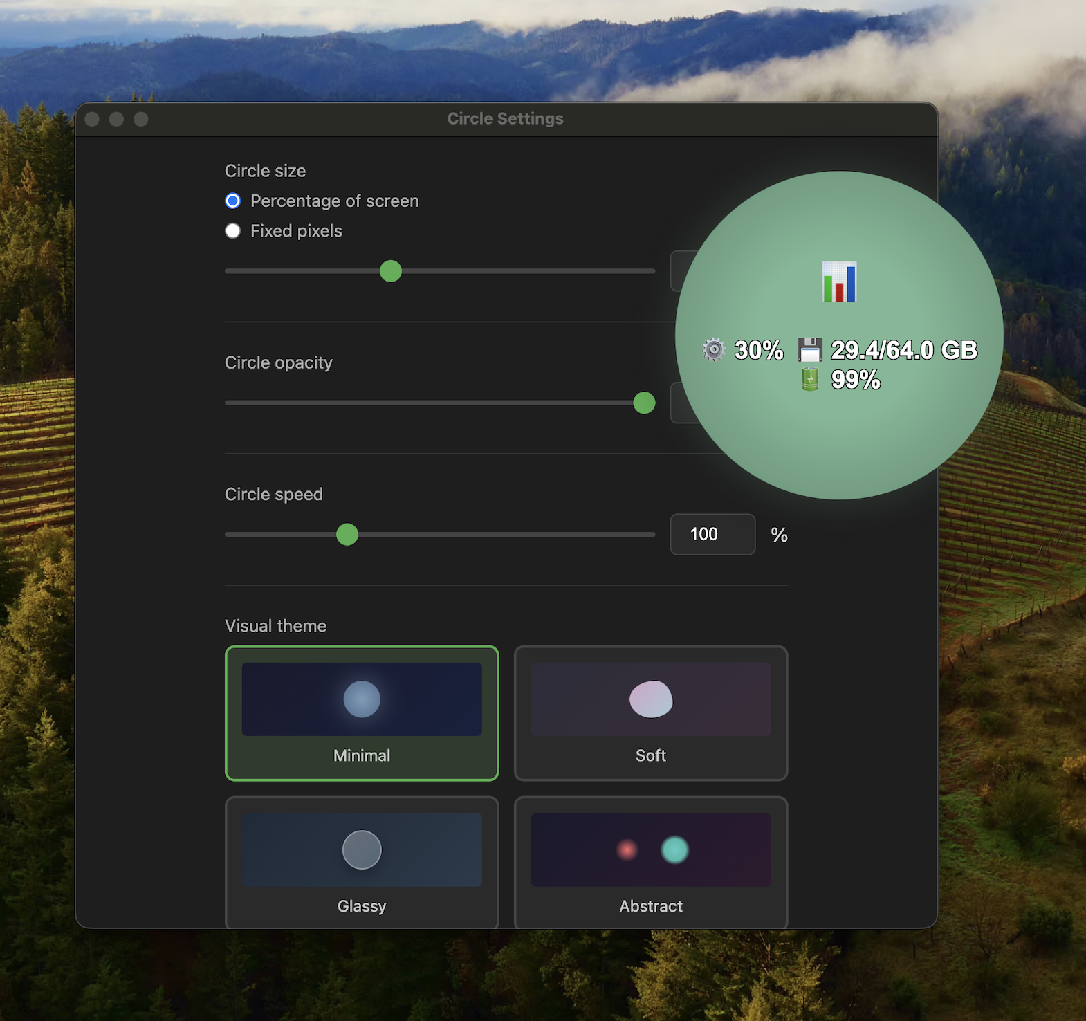 Minimal theme with system stats